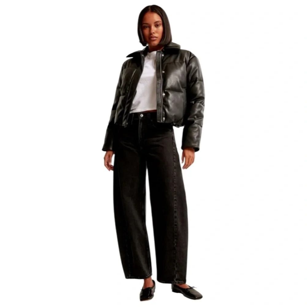 🖤🖤 NWT Abercrombie & Fitch Vegan Leather Mini Puffer Jacket in Black – Size XL - Picture 4 of 11